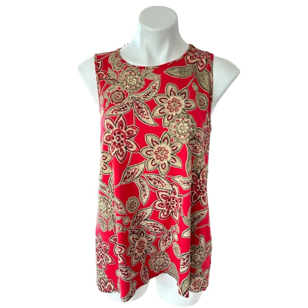 J.Jill Wearever Collection Red Floral Sleeveless Tank Top Size S